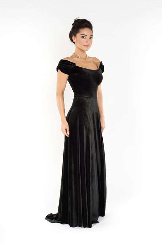 Black velvet long dress