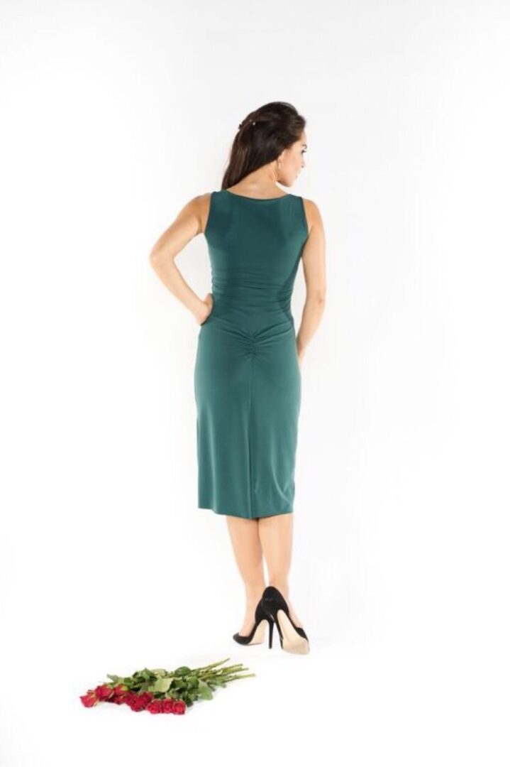 Back view of portfolio tango dress in teal color