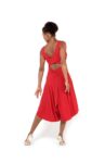 A backless red satin dress shown in the picture