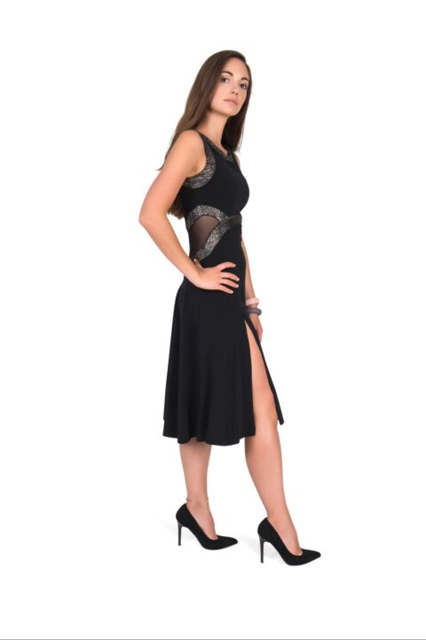 Balck Capri Tango Dress | Elegant Milonga Tango Dress in black & Silver