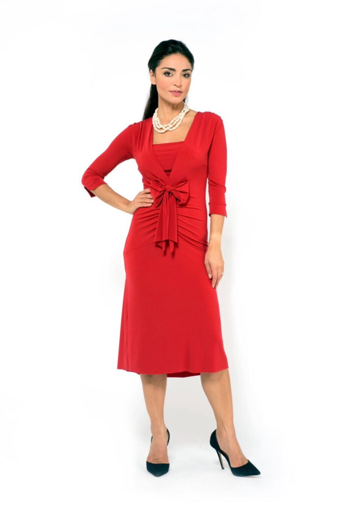 A red stylish tango dress worn by a model