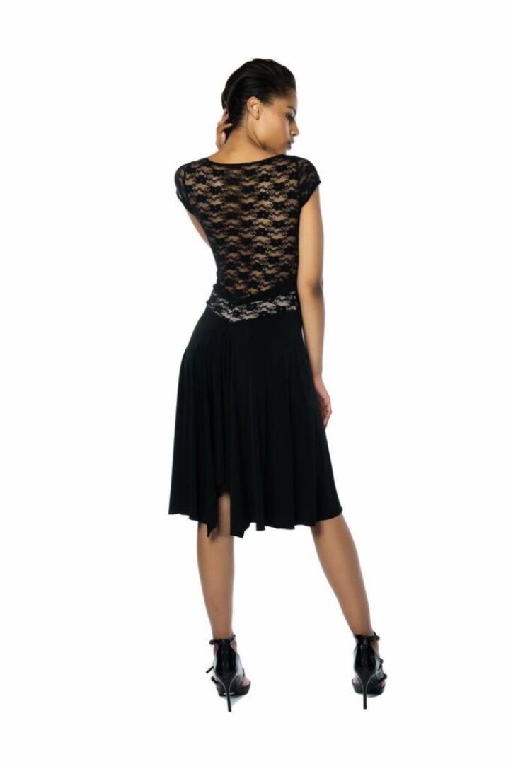 Backside of a V tango dress in black
