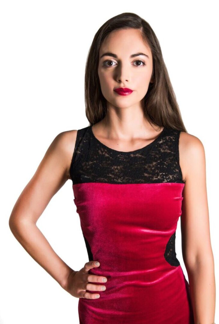 A red cremona tango dress with a velvet design