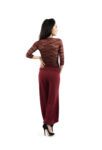A red draped nacline tango top with sleeves