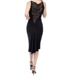 An elegant black tango dress with lace detail at the back