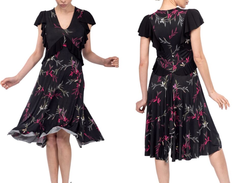 Large sizes Black Floral Argentine Tango Dress