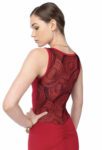 Close up image of Model wearing red tango dress
