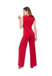 Back view of Model wearing a Red dance tango jumpsuit
