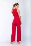 Back view of Model wearing Red dance tango jumpsuit