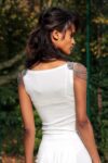 An elegant draped neckline tango top in bridal white
