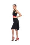 A black and red fishtail tango dress