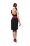 A back view of a black and red fishtail tango dress