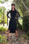 A darker image for a double knot tango dress with lace sleeves